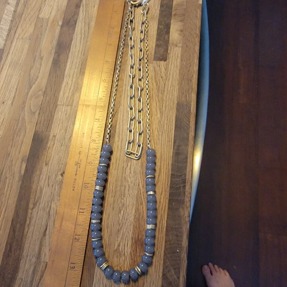 Meghan Browne Style Dot Gray Layered Look Bead & Chain Necklace - Picture 10 of 15